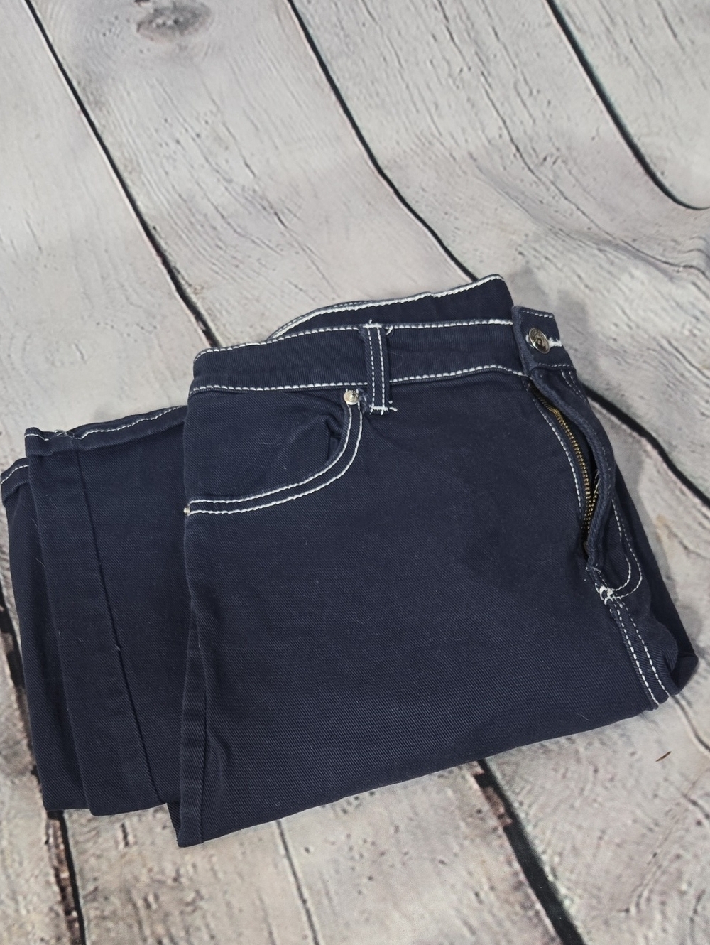 H&M Women’s Navy Flare Jeans with White Contrast Stitching